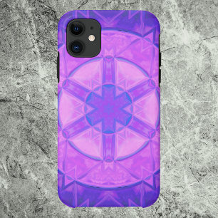 Capa Para iPhone 11 Mosaico Caleidoscópio Flor Rosa e Azul