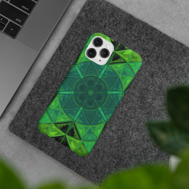 Capa Para iPhone 11 Mosaico Caleidoscópio Flor Verde (Criador carregado)