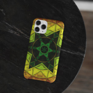 Capa Para iPhone 11 Mosaico Caleidoscópio Flor Verde e Amarelo