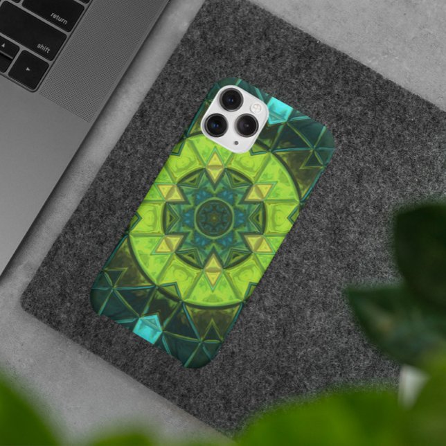 Capa Para iPhone 11 Mosaico Caleidoscópio Flor Verde e Azul (Criador carregado)