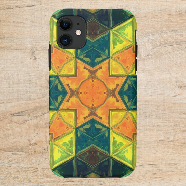 Capa Para iPhone 11 Mosaico Caleidoscópio Quadrado Laranja Amarelo e V (Criador carregado)