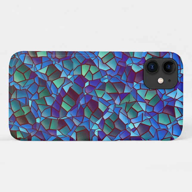 Capa Para iPhone 11 Mosaico, de azul lilás fumado ou salgado e verde (Verso (horizontal))
