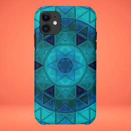 Capa Para iPhone 11 Mosaico - Flor de Mandala - Azul