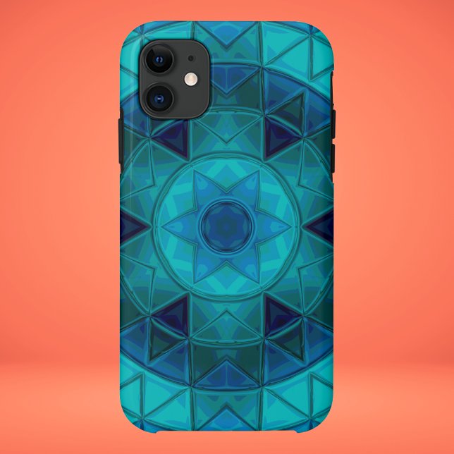 Capa Para iPhone 11 Mosaico - Flor de Mandala - Azul (Criador carregado)