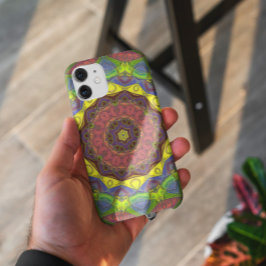 Capa Para iPhone 11 Mosaico Flor de Mandala, Cor-de-rosa, amarelo e ve