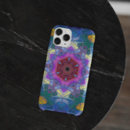 Capa Para iPhone 11 Mosaico Flor de Mandala, Cor-de-rosa, azul e amare