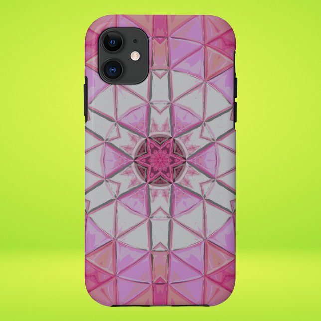 Capa Para iPhone 11 Mosaico Flor de Mandala, rosa e branco (Criador carregado)