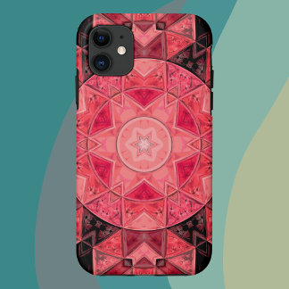 Capa Para iPhone 11 Mosaico Flor de Mandala, rosa e preto