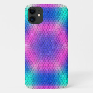 Capa Para iPhone 11 Mosaico Hexágono Rosa com Gradação Azul