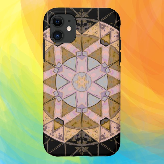 Capa Para iPhone 11 Mosaico Mandala Flor Amarelo Azul e Preto (Criador carregado)