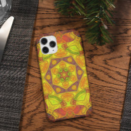 Capa Para iPhone 11 Mosaico Mandala Flor Amarelo Laranja e Roxo