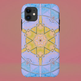 Capa Para iPhone 11 Mosaico Mandala Flor Azul e Amarelo