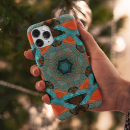 Capa Para iPhone 11 Mosaico Mandala Flor Azul e Laranja