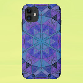 Capa Para iPhone 11 Mosaico Mandala Flor Azul e Roxo