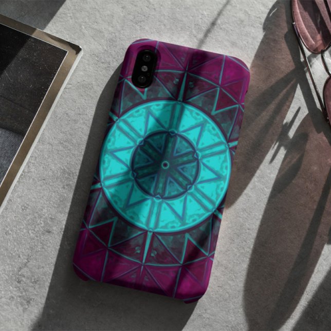 Capa Para iPhone 11 Mosaico Mandala Flor Azul e Roxo (Criador carregado)