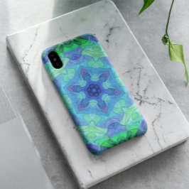 Capa Para iPhone 11 Mosaico Mandala Flor Azul e Verde