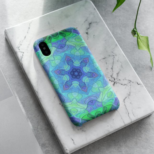 Capa Para iPhone 11 Mosaico Mandala Flor Azul e Verde (Criador carregado)