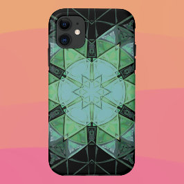 Capa Para iPhone 11 Mosaico Mandala Flor Azul Verde e Preto