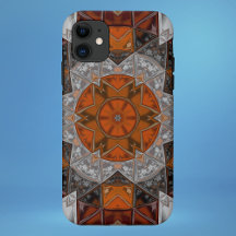 Mosaico Mandala Flor Laranja Branco e Preto