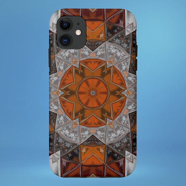 Capa Para iPhone 11 Mosaico Mandala Flor Laranja Branco e Preto (Criador carregado)