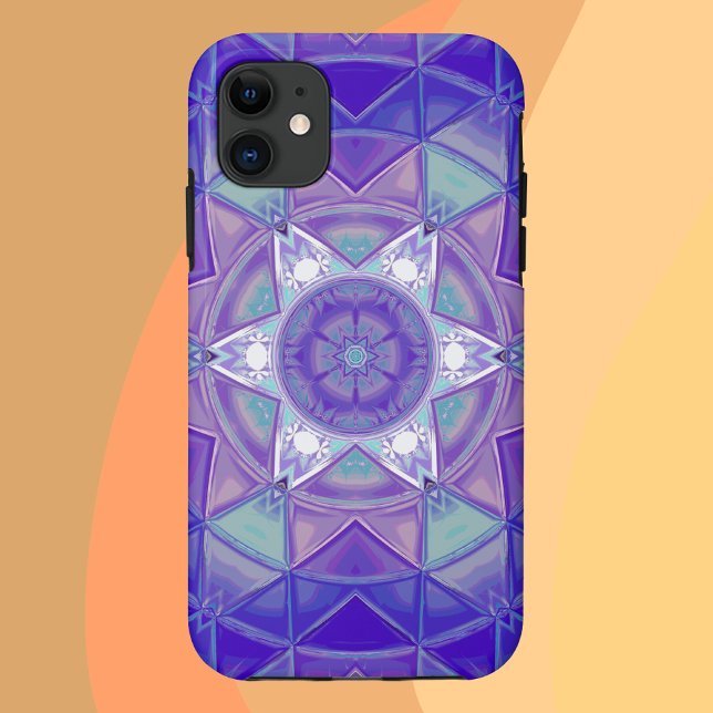Capa Para iPhone 11 Mosaico Mandala Flor Roxo Azul e Branco (Criador carregado)