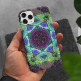 Capa Para iPhone 11 Mosaico Mandala Flor Roxo Azul e Verde