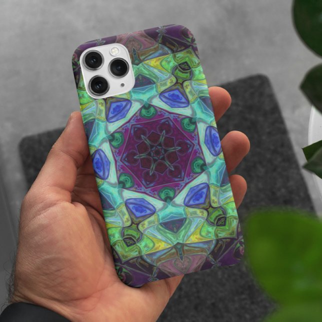 Capa Para iPhone 11 Mosaico Mandala Flor Roxo Azul e Verde (Criador carregado)