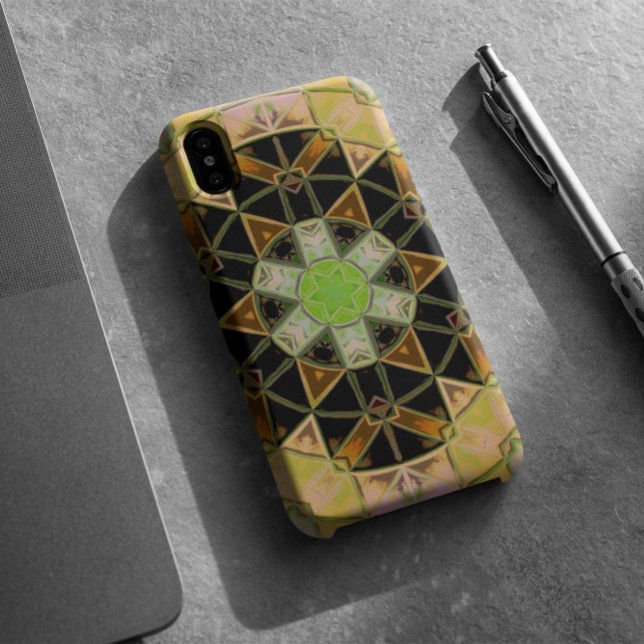 Capa Para iPhone 11 Mosaico Mandala Flor Verde Amarelo e Negro (Criador carregado)
