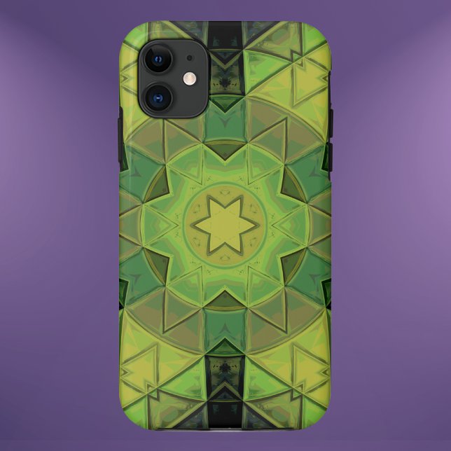 Capa Para iPhone 11 Mosaico Mandala Flor Verde Amarelo e Negro (Criador carregado)
