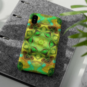 Capa Para iPhone 11 Mosaico Mandala Flor Verde Azul e Amarelo