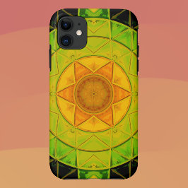 Capa Para iPhone 11 Mosaico Mandala Flor Verde Laranja e Preto