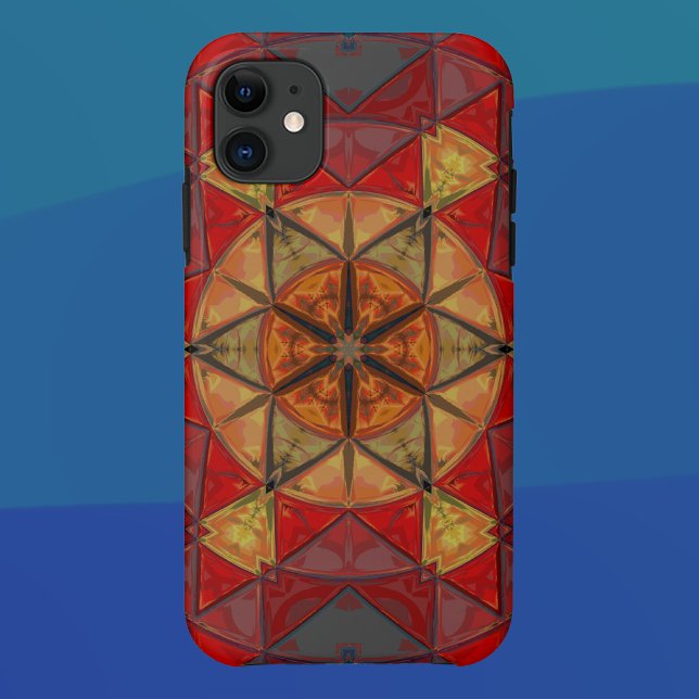 Capa Para iPhone 11 Mosaico Mandala Flor Vermelho Azul e Amarelo (Criador carregado)