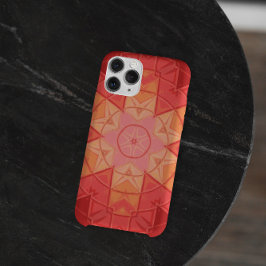 Capa Para iPhone 11 Mosaico Mandala Flor Vermelho e Laranja