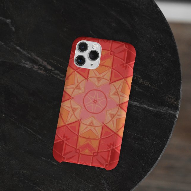 Capa Para iPhone 11 Mosaico Mandala Flor Vermelho e Laranja (Criador carregado)