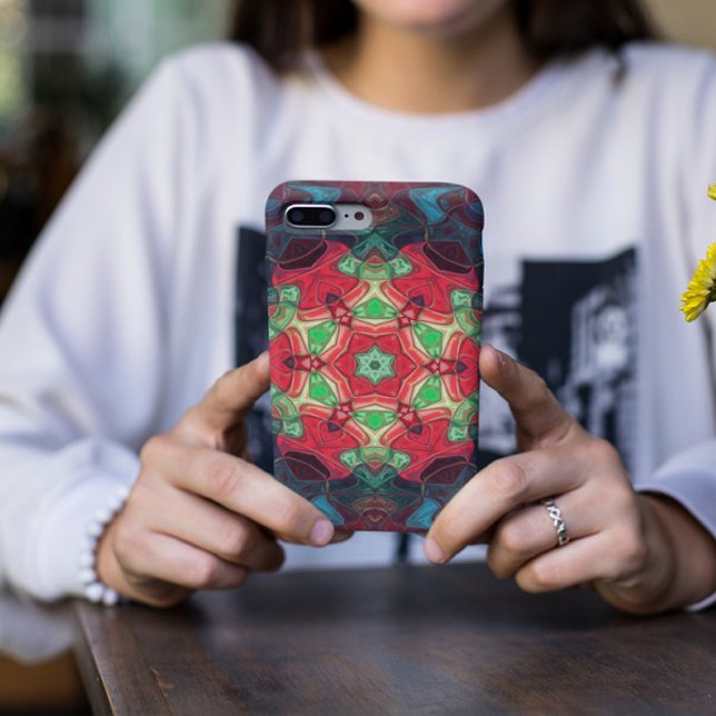 Capa Para iPhone 11 Mosaico Mandala Flor Vermelho Teal e Azul (Criador carregado)