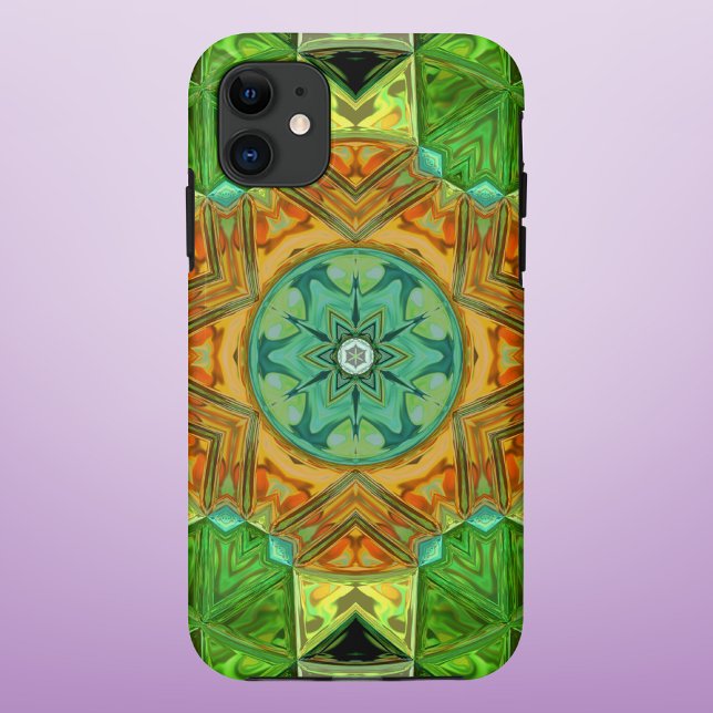 Capa Para iPhone 11 Mosaico Mandala Laranja e Verde (Criador carregado)