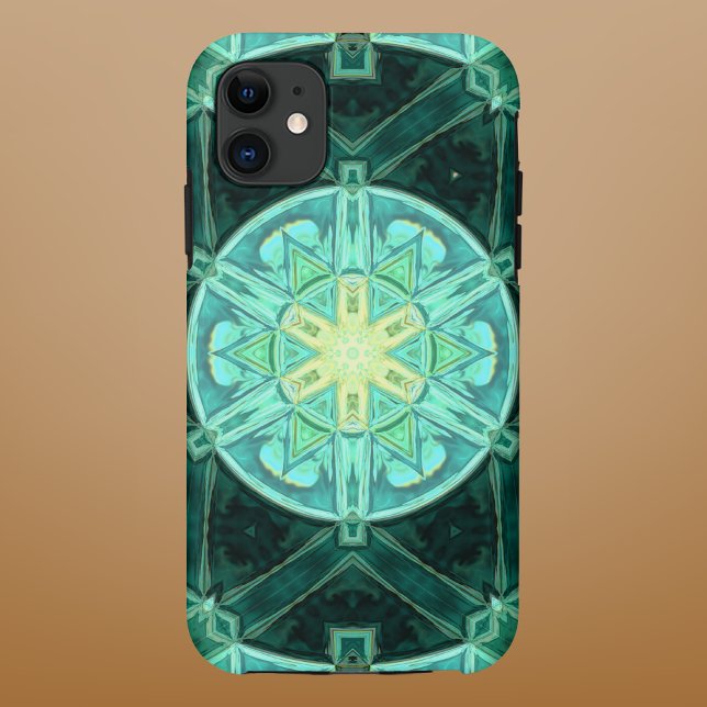 Capa Para iPhone 11 Mosaico Mandala Teal e Amarelo (Criador carregado)