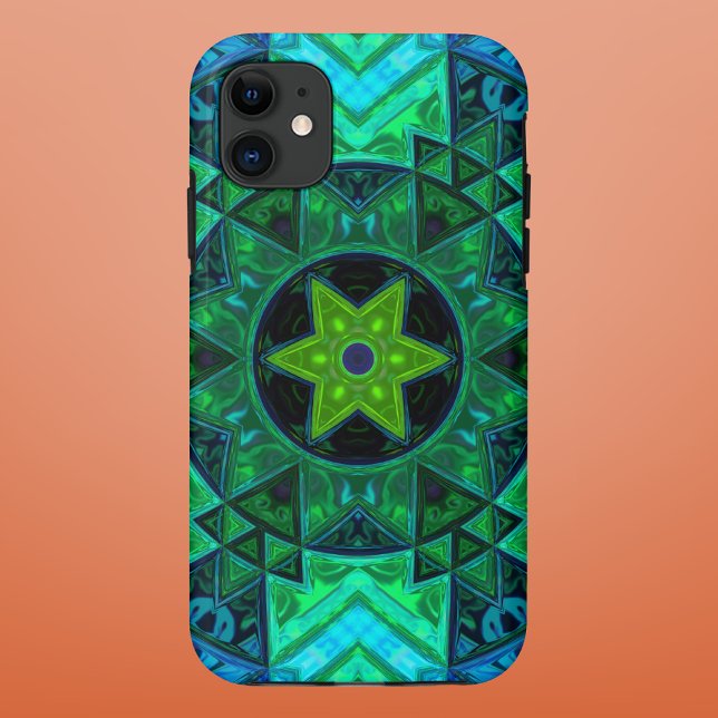 Capa Para iPhone 11 Mosaico Mandala Verde e Azul (Criador carregado)