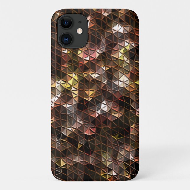 Capa Para iPhone 11 Mosaico triangular castanho com alivio leve (Verso)