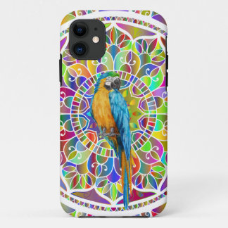Capa Para iPhone 11 Mosaico Tropical – Mandala de Arara Azul e Amarela