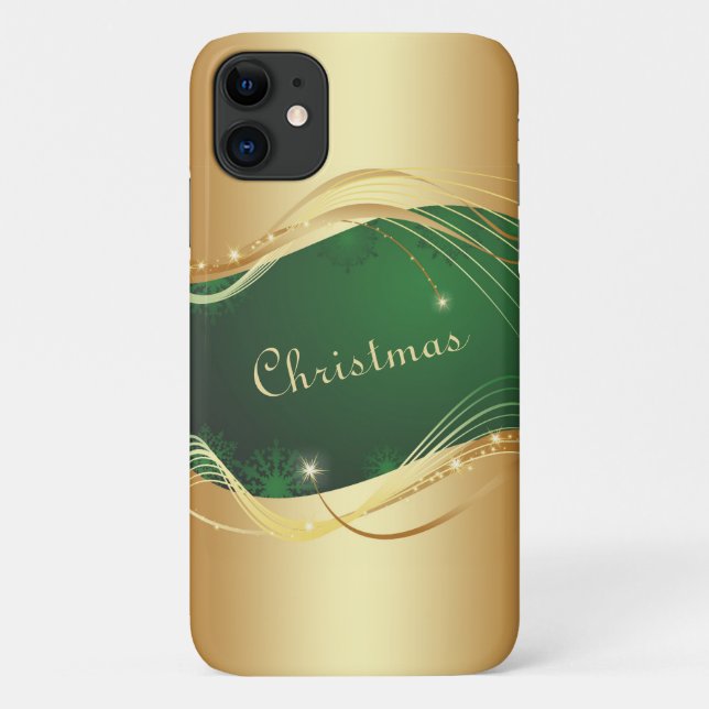 Capa Para iPhone 11 Motivo de Natal dourado com fundo verde... (Verso)