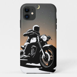 Capa Para iPhone 11 🌇 Motociclista Moderno Pilotando uma Moto de Rua 