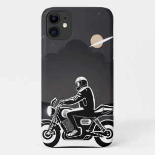 Capa Para iPhone 11 Motociclista Pilotando Sob o Céu Iluminado pela Lu