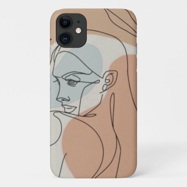 Capa Para iPhone 11 Mulher-Arte-Linha No Fundo Laranja E Verde (Verso)