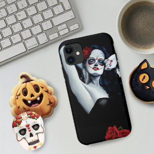 Capa Para iPhone 11 Mulher Caveira Açucarada Retrato Gótico de Rosas P