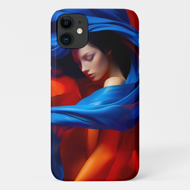 Capa Para iPhone 11 Mulher com Véu Azul Cobalto em Laranja (Verso)