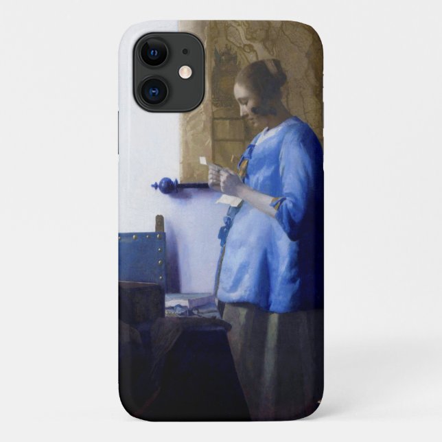 Capa Para iPhone 11 Mulher de Azul, Johannes Vermeer (Verso)