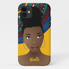 Capa Para iPhone 11 Mulher Negra, Cabelo Natural, Padrão Tribal, Doura