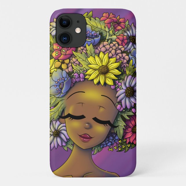Capa Para iPhone 11 Mulher Negra com Flor Afro (Verso)