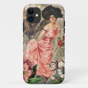 Capa Para iPhone 11 Mulher Victoriana Café Clássica Rosa